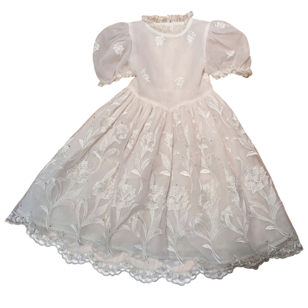 Gail Ingram David Charles Girls Size 6 Ivory Lace Dress‎ With Pink Tulle Formal